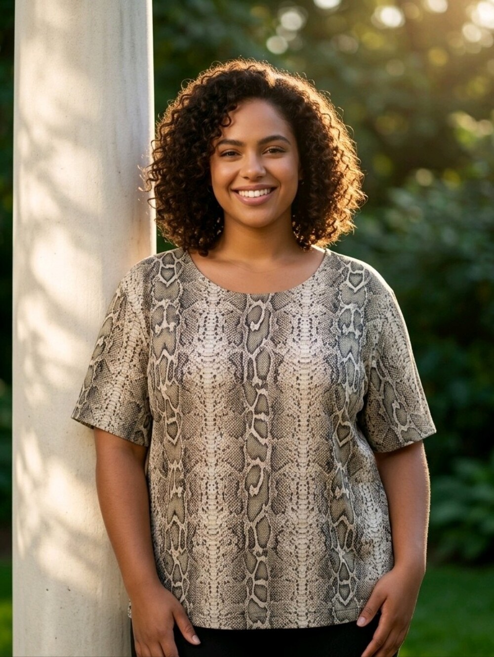 Jonden by Linda Leal Women's Snakeskin Print Stretch Top Size 1X